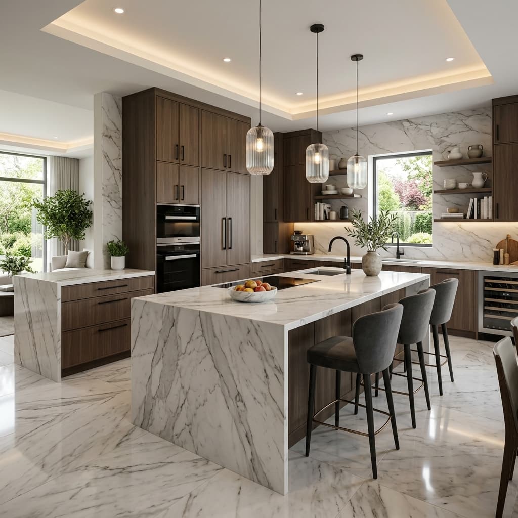Premium porcelain slabs in a modern interior